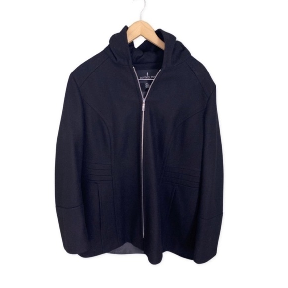 London Fog Black Wool Blend Full Zip Hooded Jacket Coat NWT Size XL - Picture 1 of 10